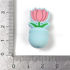 Бусины из пищевого силикона с цветочным узором&nbsp;LS-SIL-A011-03B-02