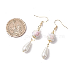 Круглые с цветочным узором фарфоровые керамические серьги-подвески&nbsp;EJEW-JE06347