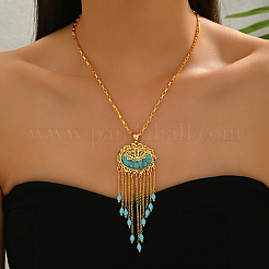 Богемская латунь паве синтетическая бирюза овальные с цепочкой кисточкой подвески ожерелья для женщин&nbsp;MZ5420