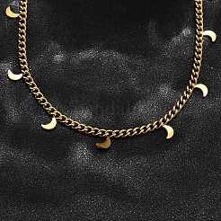 Ожерелья из витой цепочки из нержавеющей стали 304 с подвеской в виде луны&nbsp;NJEW-R023-08G