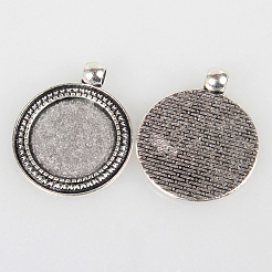 Винтажный тибетский стиль сплав плоский круглый подвесной кабошон оправа&nbsp;TIBEP-O006-07AS
