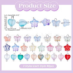 120 шт. 3 стиля градиентных цветов краска для выпечки прозрачное стекло звезда & сердце & бабочка соединительные подвески&nbsp;PALLOY-AR00030