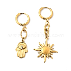 Серьги-кольца «солнце и пальма» из нержавеющей стали 304 с микропаве из прозрачных кубических цирконий&nbsp;EJEW-B140-09G