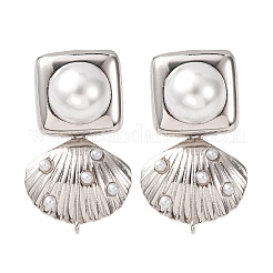 Латунные квадратные серьги-гвоздики в форме ракушки&nbsp;EJEW-H165-01B-P