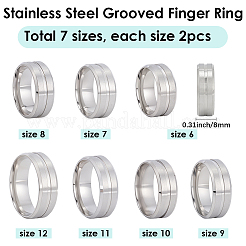14 шт. 7 стиля из нержавеющей стали с рифлеными кольцами для пальцев&nbsp;STAS-SC0010-65P