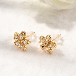 Серьги-гвоздики в форме цветка с микропаве из прозрачных кубических цирконий из латуни&nbsp;EJEW-C158-17C-G