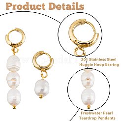 2 пара серег-колец в форме слезы из натурального культивированного пресноводного жемчуга в 2 стилях&nbsp;EJEW-HS00007