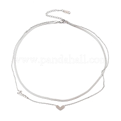 201 нержавеющая сталь кулон в форме сердца любовь двухслойные ожерелья для женщин&nbsp;NJEW-D307-03P