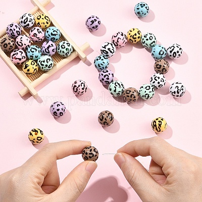 35 шт. двухцветные непрозрачные акриловые бусины с принтом&nbsp;OACR-YW0004-51-1