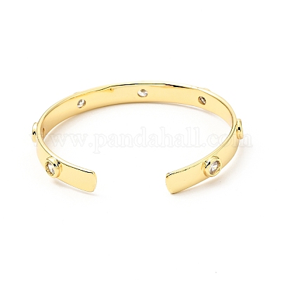 Прозрачный кубический цирконий плоский круглый открытый браслет-манжета BJEW-J165-07G-1