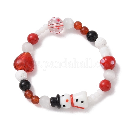 Эластичный браслет из смеси натуральных драгоценных камней и лэмпворк BJEW-TA00259-1