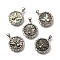 Brass with Natural Shell Carved Pendants, Rack Plating, Flat Round with Butterfly, Platinum, 22x19.5x3mm, Hole: 3x4mm