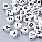 Craft Style Acrylic Beads, Horizontal Hole, Heart with Initial Letter, Black, 7x7.5x4mm, Hole: 1.6mm, about 3500pcs/500g