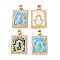 Brass Micro Pave Clear Cubic Zirconia Pendants, Cadmium Free & Lead Free, with Sythetic Opal, Real 18K Gold Plated, Rectangular Charms, with Jump Ring, Mixed Color, 24x17x3mm, Hole: 5x3.5mm