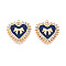 304 Stainless Steel Pave Crystal Rhinestone and Enamel Pendants, Heart with Bowknot, Ion Plating(IP), Real 18K Gold Plated, Midnight Blue, 21.5x21x2mm, Hole: 1.5~1.6mm