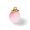 Peach Opaque Resin 3D Fruit Pendants, with Alloy Green Enamel Leaves, Golden, Cerise, 17x12.5x12mm, Hole: 1.4mm