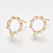 Brass Cubic Zirconia Stud Earring Findings, with Loop, Clear, Nickel Free, Real 18K Gold Plated, 12x10.5mm, Hole: 1mm, Pin: 0.8mm