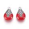 Alloy Enamel Pendants, teardrop, Red, Antique Silver, 25x15x6.5mm, Hole: 2mm