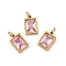 PVD Vacuum Plating 304 Stainless Steel Pendants, with Cubic Zirconia and Jump Rings, Single Stone Charms, Rectangle, Golden, Pearl Pink, 11.5x8x3.5mm, Hole: 3.6mm