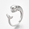 Alloy Cuff Finger Rings, Whale, Platinum, Size 7, 17mm