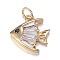 Brass Micro Clear & Black Cubic Zirconia Charms, Long-Lasting Plated, Fish Shape, Real 18K Gold Plated, 11.5x11x2.4mm, Hole: 2.7mm