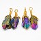 Electroplate Golden Wire Wrapped Gemstone Natural Crystal Pendants, Nuggets, Colorful, 34~51x10~16x5~10mm, Hole: 4~5mm