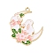 Alloy Enamel Pendants, Moon with Flower & Rabbit, Golden, White, 33x27x1.5mm, Hole: 1.8mm