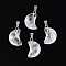 Natural Quartz Crystal Pendants, Rock Crystal Faceted Moon Charms, with Stainless Steel Snap on Bails, Stainless Steel Color, 18.5~19.5x10~11.5x5.5~6mm, Hole: 6x2.5mm