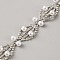 1 Yard Flower with Horse Eye Alloy Rhinestone Link Chains, with Imitation Pearl, Unwelded, with Card Paper, Silver, 21x6mm