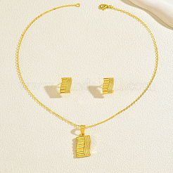 Комплект из латунного прямоугольного кулона и серег-гвоздиков для женщин&nbsp;YQ0575