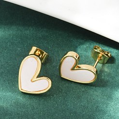 Серьги-гвоздики в форме сердца из натуральных ракушек&nbsp;LS-EJEW-K251-09G