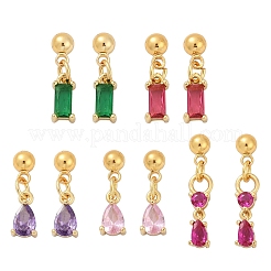 Латунь микро проложить кубический цирконий болтающиеся серьги стержня&nbsp;EJEW-Z115-05G