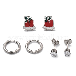3 пара 3 стилей рождественских серег-колец и гвоздиков из нержавеющей стали 304 для женщин&nbsp;EJEW-K279-16P-03