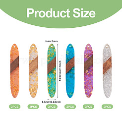 12шт 6 цвета прозрачной смолы и орехового дерева большие подвески WOOD-TA0002-03