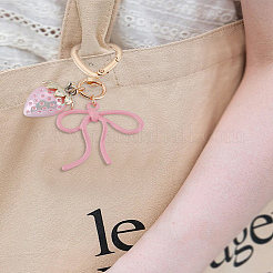 1 шт. эмалированный сплав с бантом и клубникой и пластиковой подвеской-брелоком&nbsp;KEYC-LP0001-15