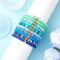 10шт 10-х цветные браслеты ручной работы из полимерной глины heishi и латунных бусин для женщин&nbsp;BJEW-MZ00198