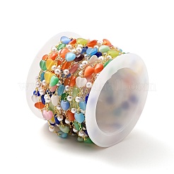 Разноцветная цепочка из бисера в форме кошачьего глаза и пластикового жемчуга&nbsp;CHC-G017-10G-1