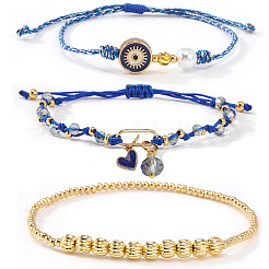 3 шт. Набор из 3 браслетов с подвесками из латуни и стеклянных бусин.&nbsp;EY6397-1