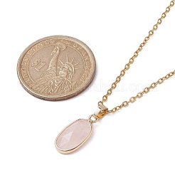 Овальное колье с подвеской из натурального розового кварца&nbsp;NJEW-JN04487-01