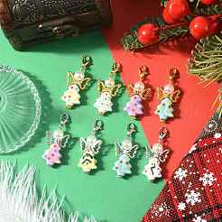 7 шт. 7-цветная подвеска в виде ангела из искусственного жемчуга ручной работы из фарфора и АБС-пластика в виде рождественской елки&nbsp;HJEW-FS00082