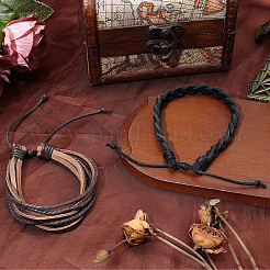 2шт 2 стиля регулируемые плетеные браслеты из воловьей кожи&nbsp;BJEW-CL0001-16