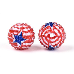 Непрозрачные акриловые круглые бусины ко Дню независимости&nbsp;OACR-T029-07B