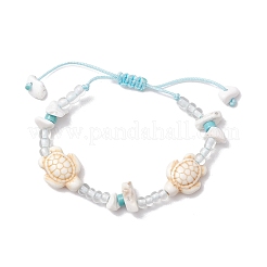 Браслеты из синтетической бирюзы и магнезита с плетением из бусин&nbsp;BJEW-JB11678