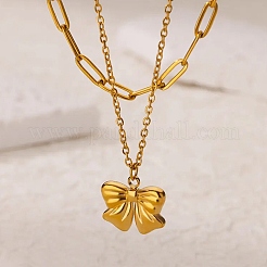 Ожерелья с подвесками-бантиками из нержавеющей стали 304&nbsp;NJEW-L182-001G-07