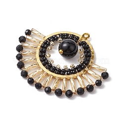 Подвески-веера из натурального черного оникса (окрашенного и нагретого) и стеклянных бусин&nbsp;PALLOY-MZ00308-01