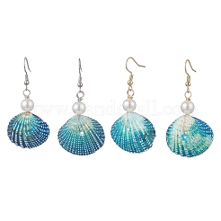 2 пара серег-подвесок из окрашенных натуральных ракушек&nbsp;EJEW-JE06857