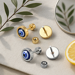 6 шт. 3-х цветные серьги-гвоздики из нержавеющей стали от сглаза для мужчин&nbsp;EJEW-GO0002-16