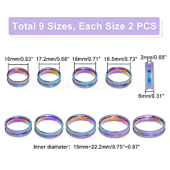 18 шт. набор из 9 колец из нержавеющей стали 201 размера с рифлением для мужчин и женщин&nbsp;STAS-UN0045-59B-M