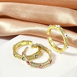 Кольца-манжеты из латуни с микропаве из прозрачного кубического циркония и эмалью для женщин&nbsp;RJEW-L113-022G