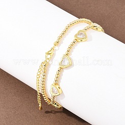 Женские колье-нагрудники из латуни с прозрачными кубическими циркониями в форме сердца&nbsp;NJEW-F364-05G